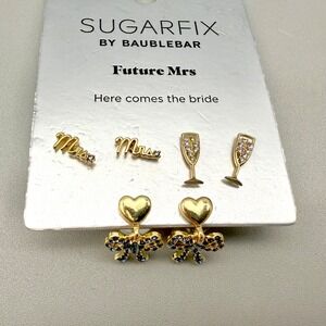 Sugarfix Earrings Pierced Weeding Bridal Bachelorette‎ Party Set Of 3 Gold Tone
